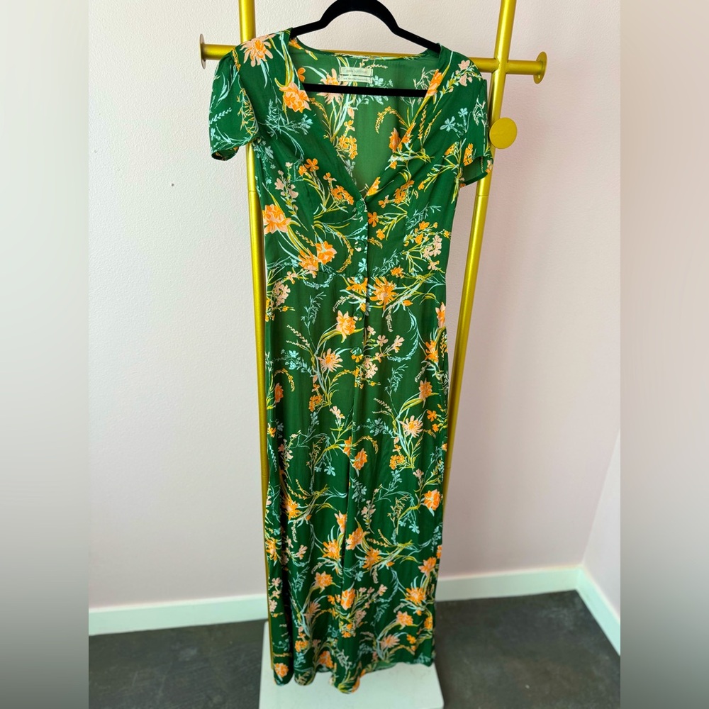 Floral jump suit with v neck and button detail